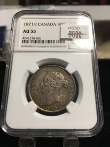 1871H  NGC Graded Canadian Silver 50 Cent, **AU-55**  - Picture 1 of 2