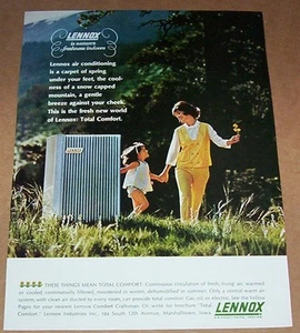 Anuncio impreso de la década de 1960 - Lennox calefacción aire refrigeración linda niña madre familia anuncio - Imagen 1 de 1