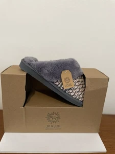 BNWT JO & JOE PINK GREY FAUX FUR LINED COMFORT  SLIP ON MULE SLIPPERS UK 6 - Picture 1 of 8