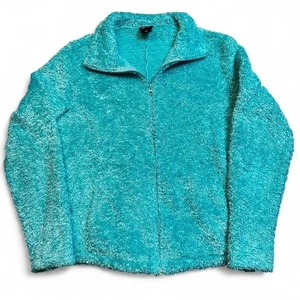 Vintage full zip teal fuzzy fleece early winters jacket size women's XL - Picture 1 of 5