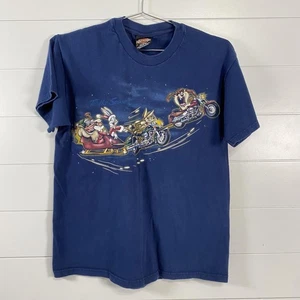 Vintage Harley-Davidson Shirt Mens Medium Blue Looney Tunes Made USA Xmas 00s - Picture 1 of 17
