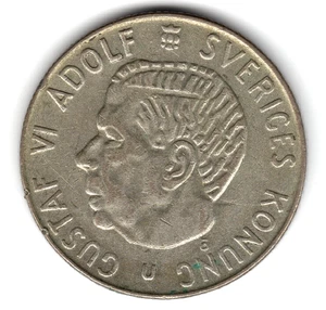 1965 U Gustaf VI Adolf Sveriges Konung 1 Krona Plikten Framptor Allt Silver coin - Picture 1 of 2