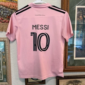 NWOT Inter Miami Lionel Messi Argentina Authentic Kids Pink Jersey Size 26 S/M - Picture 1 of 9