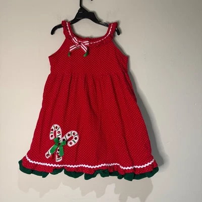 Rare Editions Girls Red Polka Dot Candy Cane Christmas Holiday Dress Size 6 - Image 1 of 3