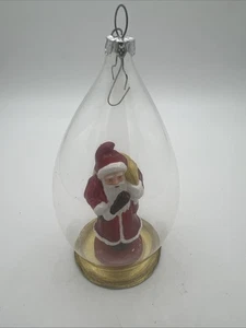 Ornament Santa in Tear Drop Glass Globe 4 1/2 in tall Vintage - Picture 1 of 6