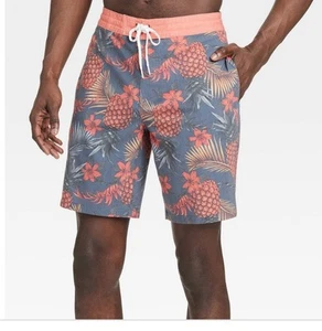 Men's 8.5" Tropical Pineapple Print Board Shorts - Goodfellow & Co Coral Sz 34 - Picture 1 of 3