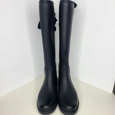 Coach Tristee Matte Black Fleece Lined Lace-up Tall Rain Boots Women's Sz 6B - Image 1 of 4