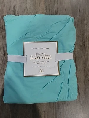 Funda nórdica Pottery Barn Teen orgánica con diamantes acanalados azul verdoso doble #N10 Foto 1 de 4