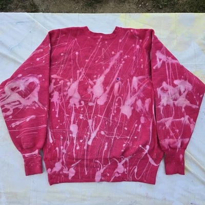 Champion 80s Reverse Weave MADE in USA sz LARGE Custom Bleach Tie Dye Sweatshirt - Image 1 of 4