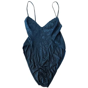 Vintage Myonne Teddy Negligée M Bodysuit Nylon Lace Teddy Sheer High Cut Satin - Picture 1 of 14