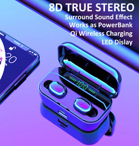 Bluetooth Earbuds Wireless Earphones TWS Stereo in-Ear Headphones Qi Charge Dock