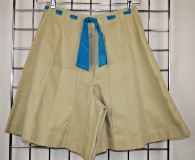 Vintage Skort Vassouras Tamanho P/M Anos 70 Bege Dourado Plissado Cinto Azul-petróleo Mistura de Algodão - Imagem 1 de 4