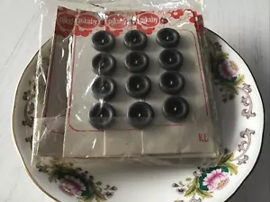 Bulk Vintage Pikaby Buttons. 1.3cm. Dark Grey. 10 Cards (40 Buttons) - Picture 1 of 3
