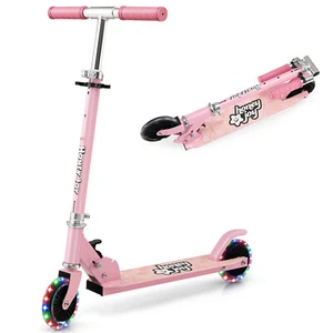 Folding Adjustable Height Kids Toy Kick Scooter Rear Brake 2 Flashing Wheels - Picture 1 of 9