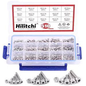 510Pcs M3 M4 M5 Stainless Steel Hex Socket Head Cap Bolts Screws Nuts Assortment - Picture 1 of 12