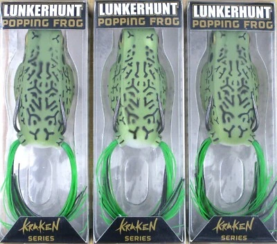 (3) Lunkerhunt Hollow Body Topwater 2 1/2" Popping Frog Hops 1/2 Oz Brand New - Image 1 of 4