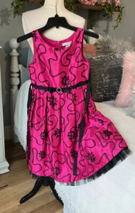 Dressy Dress Pink Fucshia Black Lace Ruffle Hem Church Pageant Holiday Girls 12 - Picture 1 of 12