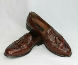 Stacy Adams Men's Cognac Snakeskin Tasseled Loafers Size 8.5 M - Picture 1 of 8