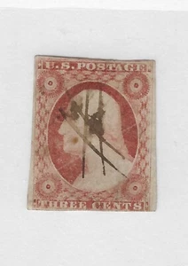 US Scott # 12, three cent red brown, 1856, imperf, VF, scv $550 - Picture 1 of 2