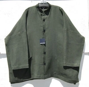 NWT Eskandar Size (1) FERN GREEN Mid Weight Linen 30" Long Jacket w/Pocket  - Picture 1 of 2