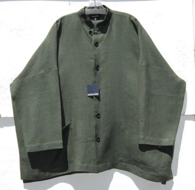 NWT Eskandar Size (1) FERN GREEN Mid Weight Linen 30" Long Jacket w/Pocket  - Image 1 of 2