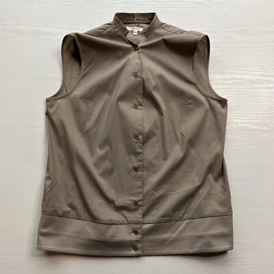 Helmut Lang Button Up Sleeveless Vest Womens Large Taupe Lightweight Band Collar - Image 1 of 4