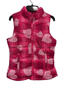 Old Navy Heart Pattern Puffer Vest Girls XL Pink Acrylic Warm Winter Barbiecore - Picture 1 of 6