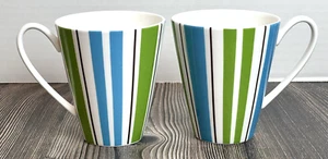 Lenox Stripe Coffee Mugs Collins Stripe by LENOX Set of (2) Blue Green Stripe - Picture 1 of 18
