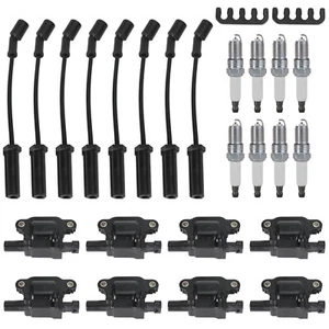 8PCS Place Ignition Coil+Spark Plug+Wires Pour Silverado 1500 Tahoe GMC H8 - Foto 1 di 17