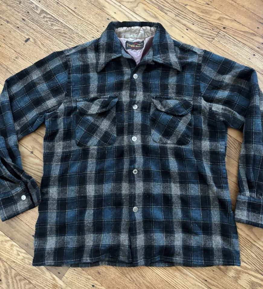Vintage 60s/70s LOOP Collar Wool Plaid Work Shirt.S/M — 第 1/4 张图片