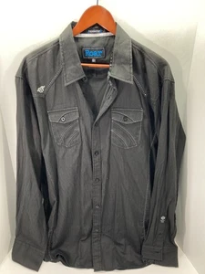 Roar Foundation Button Up Shirt Mens 2XL Gray Slim Fit Embroidered Long Sleeve - Picture 1 of 13