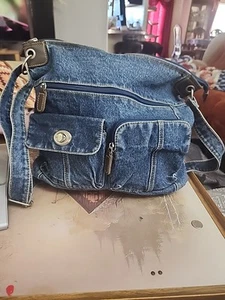 Vintage Y2K Denim Blue Jean Multi-Pocket Purse Crossbody Bag Adjustable Boho - Picture 1 of 5