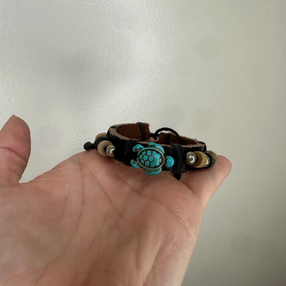 Pulsera de Cuero Turquesa Tortuga Cuentas Boho Hippie Cordón Ajustable Foto 1 de 4