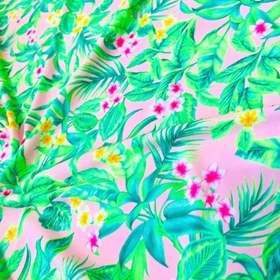 18" Long Floral with Pink background Stretch Fabric Spandex by Yard for Swimwear - Image 1 of 4