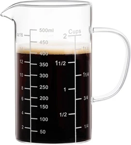 PARACITY 2 tazas vaso medidor de vidrio, vasos líquidos 500 ml, transparente - Imagen 1 de 8