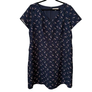 Loft Plus Navy Floral Print V-Neck Short Sleeve Knee-Length Dress Size 18 - Picture 1 of 7