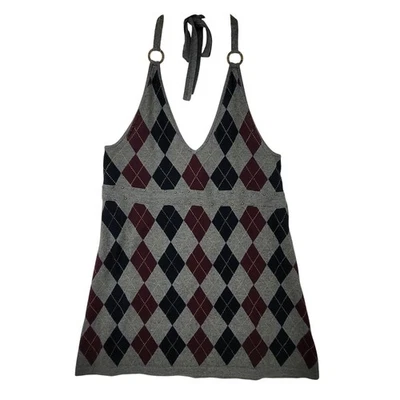 VTG Michael Kors Gray Knit Argyle Print Tie Halter Neck Tank Top Size Medium - Image 1 of 4