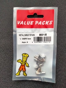 Shelf Support Pegs, 5mm L Shaped Metal Bracket Pegs Wardrobes Cabinets Pack of 6 - Picture 1 of 3