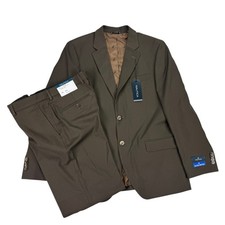 Nautica Mens 2-Piece Modern Fit Active Stretch Solid Suit Brown 40R 34W