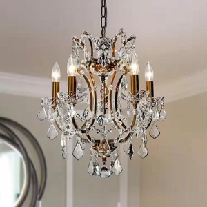 18 In. 5-Light Antique Gold Classic/Traditional Crystal Chandelier Glam Lighting - Picture 1 of 8
