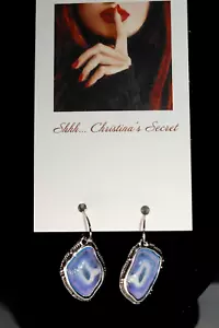 NWT EARRINGS Silver Blue Quartz Geode Look French Wire Hook NWT - Picture 1 of 4