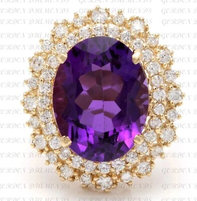 Oval Cut 9.50ct 18K Yellow Gold Over Natural Amethyst & Diamond Anniversary Ring - Image 1 of 4