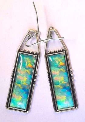 Pendiente AQUA PINK Imitación JASPE OCÉANO Tono Plata Alambre Francés Hecho a Mano XGET Foto 1 de 4