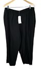 NWT Eileen Fisher 2X Black Basket Crepe Linen Blend Elastic Waist Pockets Pants