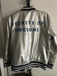 Rockets Of Awesome Retro Silver Bomber Jacket Size 8 - Picture 1 of 4