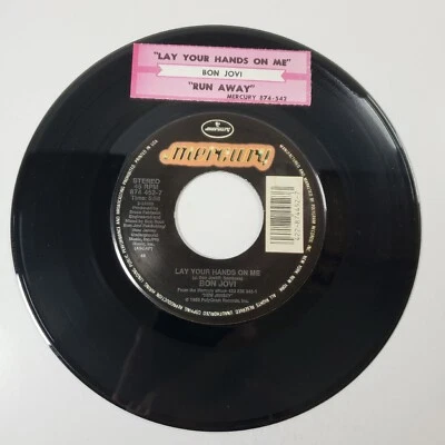 Bon Jovi "Lay Your Hands On Me" 45 Vg+ Tested Jukebox Title Strip  - Image 1 of 4