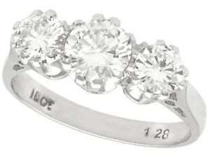 Vintage 1.89ct Diamond and 18k White Gold Three-Stone Engagement Ring