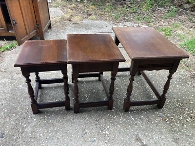 Vintage Brown Wooden Wood Veneer Nest of 3 Tables Side End - Image 1 of 4