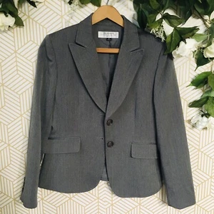 Tahari Arthur S. Levine Womens Petite Blazer Size 8 Solid Gray 2 Button Career - Picture 1 of 11
