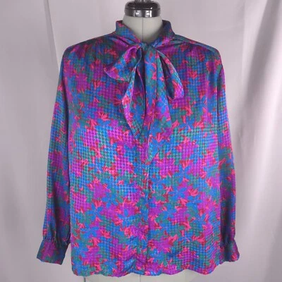 Винтажный страны изысканные Pendleton блузка 20 Вт фиолетовый гончая Pussy бант - Изображение 1 из 4